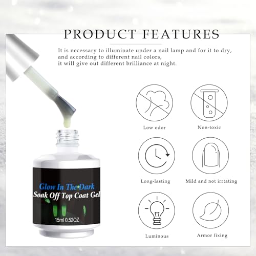 Glow In The Dark Nail Gel Top Coat 15ml miniatura 4