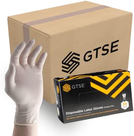 GTSE Box of 100 Latex Gloves, Size Small (S), Powder Free Disposable Gloves, White, Suitable for Medical Use, Automotive, Cleaning and Industrial