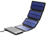 Solar Phone Charger 10.000mAh Power Bank - Portable Smartphone & iPhone Battery + Emergency Flashlight – (2) USB Ports + (4) Foldable Solar Panels - Fast Charging Smart IC Technology - Camping, Hiking