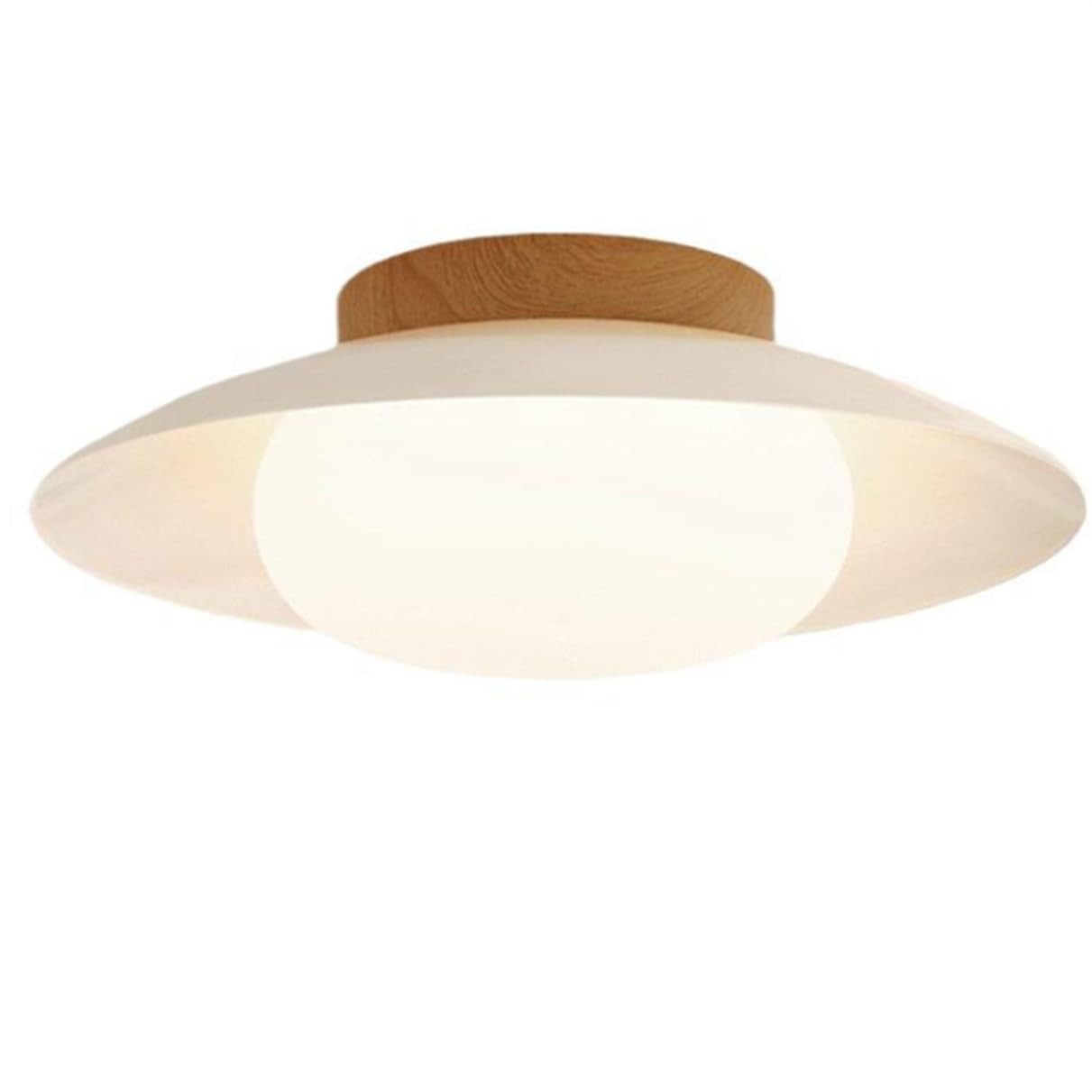 JXYDJH Scandinavian Lamp Fixtures Minimalist White Bedroom Ceiling Lighting Nordic Home LED Fixture Semi-Flush Mount Wood Grain Base 110V Fixture for Farmhouse Living Room 3CCT Dimmable