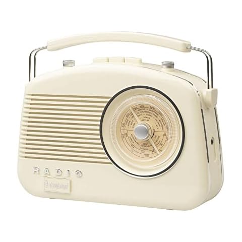 Steepletone Baby Brighton-BT. COMPACT Retro Radio + BLUETOOTH, SPEAKER. Rotary FM Radio, Shabby Chic Nostalgic, 1950s Style, Mains Electric, Battery, Smart Phone Link (Cream Beige) Cover