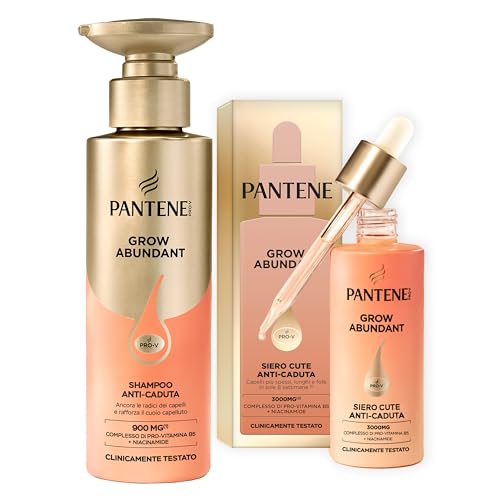 Pantene Set Shampoo + Siero Anti-Caduta Grow Abundant 60ml Riduce La Caduta Di Capelli Rafforzando l'Ancoraggio Alla Radice. Capelli Più Spessi, Lunghi E Folti In 8 Settimane