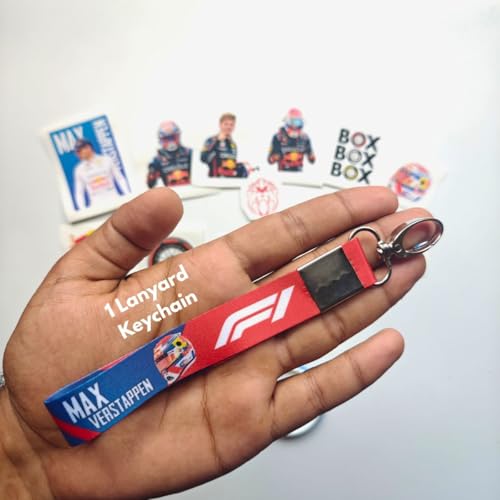 Image of TenorArts Max Verstappen F1 Gift Box Merchandise for Fans - 5x7 Inches Laminated Photo Frame,1 Keychain, 1 Badge, 4 4x6 inches Posters, 10 Multi sized F1 Stickers - 5 items in 1 Box | Perfect for Gifting F1 Fans