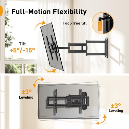 Image of Perlegear Corner TV Wall Mount Long Arm TV Mount for 42-84 Inch TVs up to 150 lbs - Full Motion Wall Mount Single Stud with 37.2 inch Extension