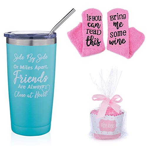 Insulated Wine Tumbler + Cupcake Wine Socks Gift Set Stainless Steel Stemless Wine