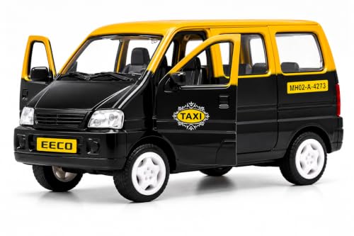 Image of Friction Powered Van Taxi Toy for Kids Boys Girls | Pull Back Mini Van Vehicle Toy with Driver & Openable Doors | Dual Color Play Set Age 4+ | BIS Certified | NeoKiddo (Black and Yellow)