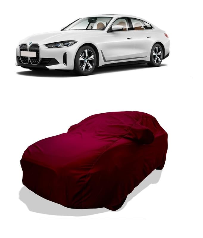 COXTOR - Four Wheeler - Car Body Cover Compatible with BMW i4 Car Cover with Water-Resistant - Semi-Waterproof Premium 190 T Fabric (Maroon Plain)