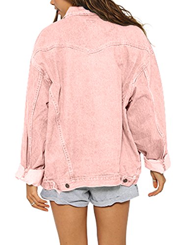 Oversized Denim Jacket for Women Long Sleeve Classic Loose Jean Trucker Jacket (S, Pink washed) - Thumbnail 6
