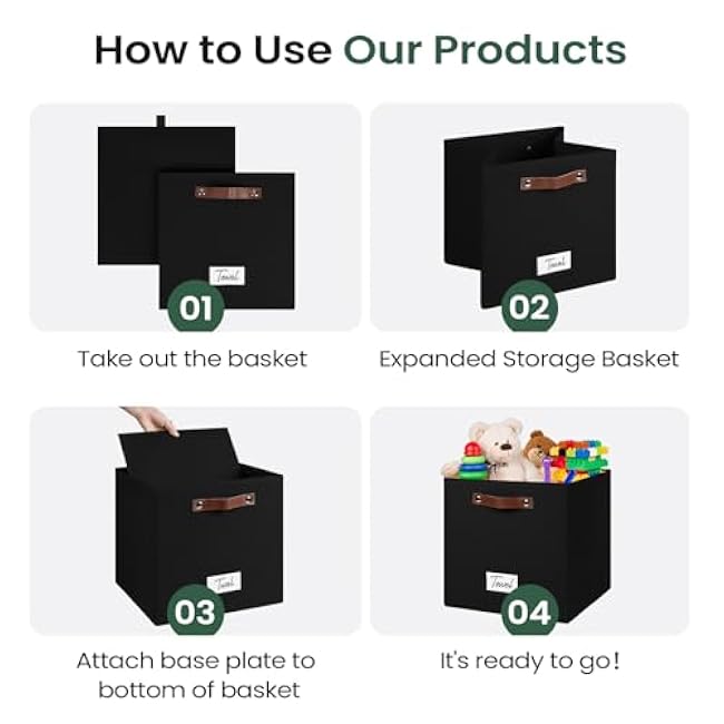 6-Pack Collapsible Fabric Storage Cubes with Handles & Label Holders, Closet Cube Home Organizer Bins (Black, 13 x 13 x 13 inch)