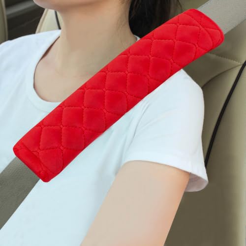 Image of Amooca Soft Seat Belt Cover Pad, 2-Pack Soft Car Safety Seatbelt Strap Shoulder Pad for Adults and Children, Suitable for Car Seat Belt, Backpack, Shoulder Bag, Laptop Computer Bag (Red)
