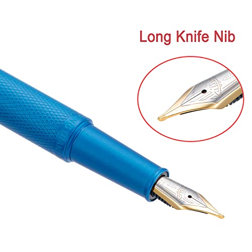 Image of Hongdian 1851 Sky Blue Forest Fountain Pen Blade Nib Classic Design Calligraphy Pen with Converter and Metal Pen Case Set