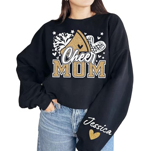 Personalized Cheer Mom Sweatshirt with Kids Names on Sleeve, Cheer Mama Shirt, Cheer Mom Hoodie, Cheer Mom Gifts, Cheer Mom Shirts for Women, Cheer Mom Sweater