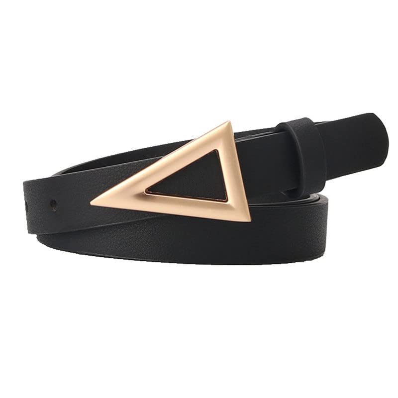 Women Faux Leather Waist Belt Western Dress Pants Work Jeans Skirt Designer Adjustable Belt Triangular Gold Buckle