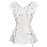 CR ROLECOS White Victorian Blouse for Women Lace Ruffle Renaissance Top Vintage Sleeveless Summer Shirt L