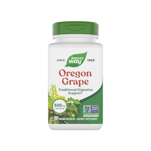 Natures Way Oregon Grape Traditional Digestive Support* Non-GMO Project Verified 500 mg per Serving 90 Capsules (Packaging May Vary)