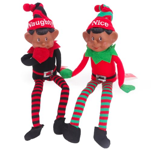 ELVES WITH ATTITUDE® Pack de 2-35 cm (14") Elfos Marrones Naughty y Nice