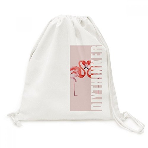 Sac à dos voyage toile flamant rose : sac cordon motif couple pour loisirs