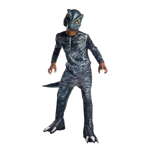 Rubies Disfraz Dinosaurio Velociraptor para niño, Jumpsuit impreso Oficial de la Película Jurassic World con máscara y cubrebotas adjuntas para halloween, navidad, carnaval y cumpleaños