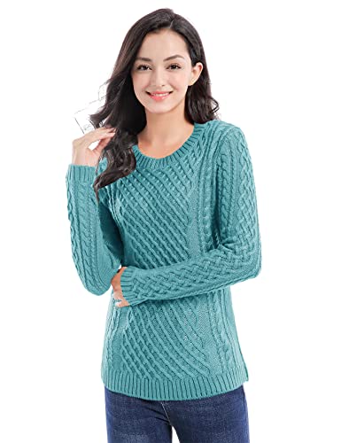 V28 Women Crew Neck Knit Stretchable Elasticity Long Sleeve Sweater Jumper Pullover (Small, Jadeblue) #TOP1
