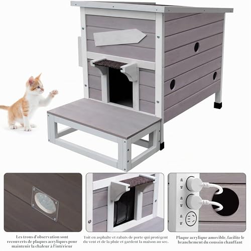 Niche chat extérieure résistante intempéries et abri bois petit chien - 7