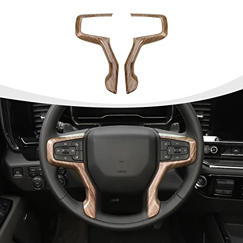 RAZPOY Steering Wheel Trim Cover Compatible with 2019-2022 Chevy Silverado & Suburban 2020-2023 & Tahoe 2021-2023, Wood Grain