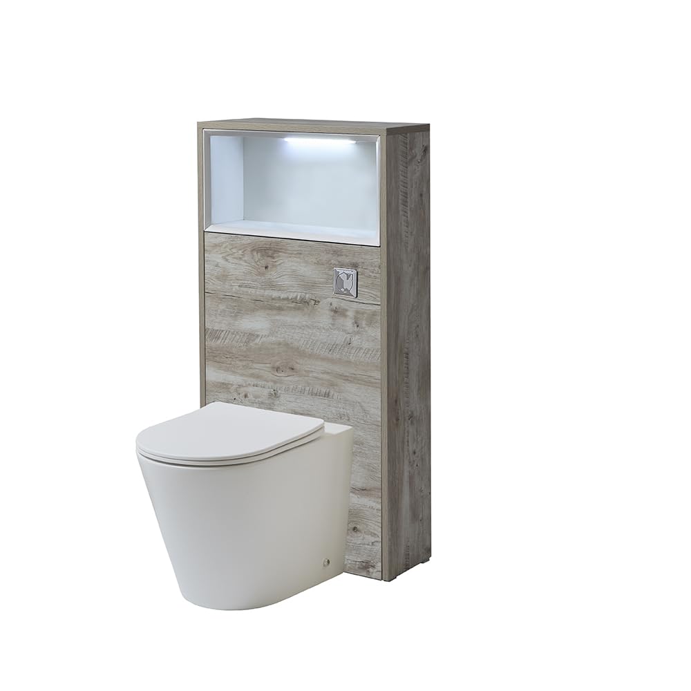 Milano Light Oak Unit / Chrome Flush 600Mm Light Oak Wc Unit Led Lit Shelf Chalk Toilet