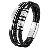 PacuM Pulsera Hombre Cuero Negro Pulsera Cuero Hombre PU Pulseira Homem Acero Titanio Accesorios Moda Tendencia Bracelet Tejido para San Valentín Día Del Padre Regalos Cumpleaños (Plata A)