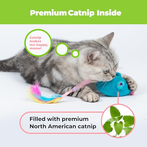 Image of Catify Best Pet Supplies Interactive Squeak Mice - Tap-Activated Realistic Mouse Cat Toy Catnip-Infused, Elastic Mesh & Feathered Tail With Realistic Squeaks For Indoor Cats & Kittens - Blue & Fuchsia