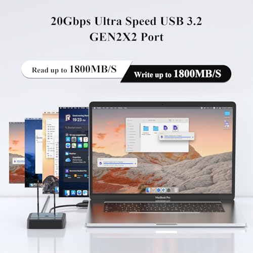 M.2 NVMe/SATA SSD Cloner, M.2 Duplicator 2-Bay Hard Drive Enclosure, Tool-Free 20Gbps USB3.2 Gen 2X2 Hard Drive Reader for NVMe SATA SSD Supports Offline Clone, UASP and Trim