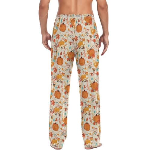 Autumn Pumpkin Acorn Fox Mens Pajama Pants Fall Maple Leaves Berry Lounge Bottoms Soft Sleep Pants L4
