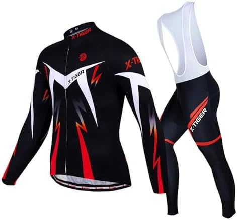 X-TIGER Ropa de Ciclismo de Invierno para Hombre con Pantalón Acolchado de Gel 5D Y Culotte con Tirantes + Conjunto de Camiseta de Ciclismo
