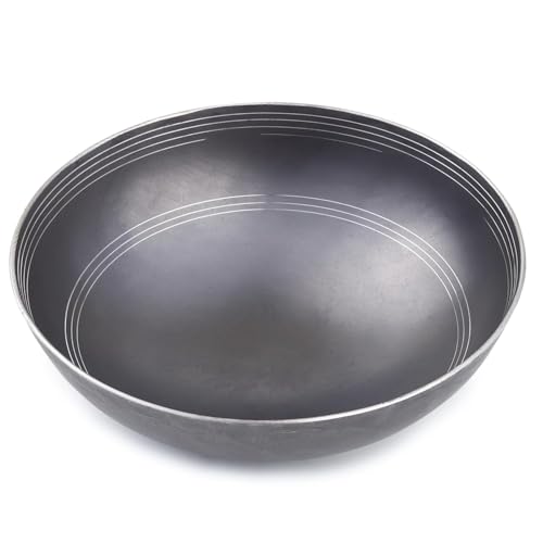 VISMAY'S 9 inch / 23 CM Iron Handle Free Deep Kadai Lohe Ki Kadhai Frying Pan Wok Exclusive Smooth Edge Technology Food Grade Iron Metal Spoon Friendly Gas and Induction Friendly (700 ML)