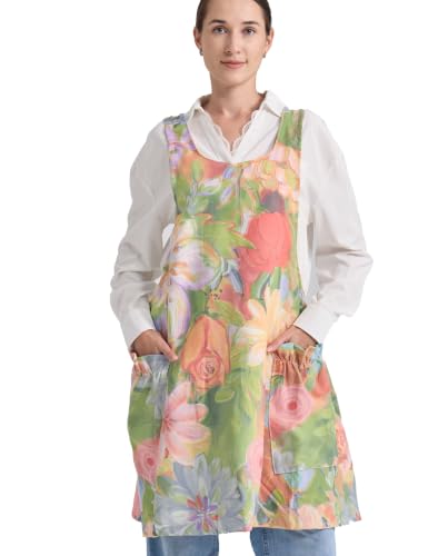 Image of Cozy Adjustable Cross Back Aprons for Women with Pockets Cotton Linen Cooking Kitchen Baking