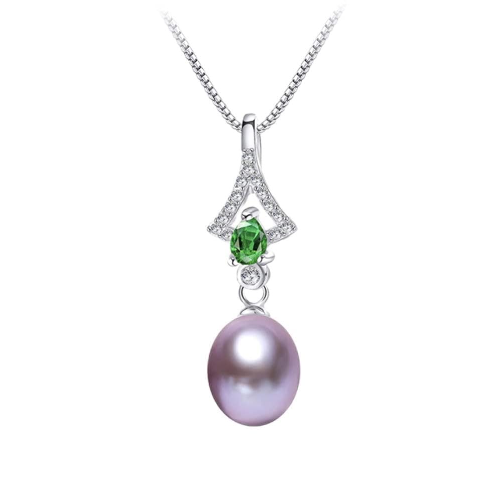 Collana con Ciondolo in Perla d'Acqua Dolce Naturale zirconi Verdi Lucidi, Gioielli Raffinati per Donna, Leggera