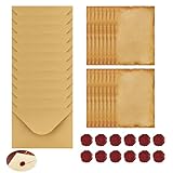 L'ensemble de Papeterie Vintage Papier, Lot de Papier à Lettre avec 12 Enveloppes de Papiers Vintage 16 Papier à Lettre Kraft et 12 Autocollants de Sceau en Cire pour Mariages Invitations Cartes