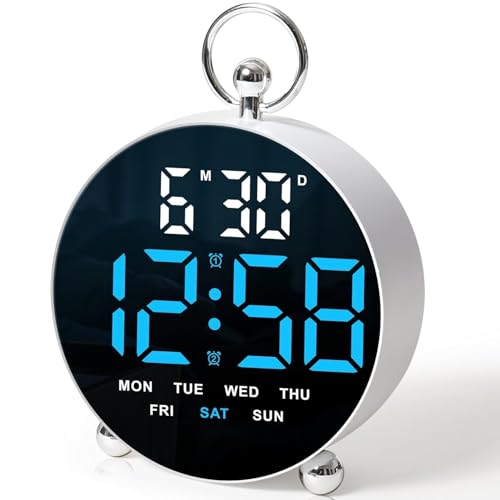 Image of CBK ABS Digital Alarm Clock Round Table Clock with Date Month Monitor Compact Desk Clock for Students,Home, Office, Bedroom, Living Room,Home Decor, Corporate Use (12 Cm Round) (Blue & White)