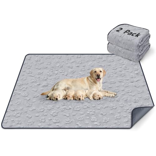 Image of LOOBANI Washable Pee Pads for Dogs 36 inchx48 inch, 2 Pack Whelping Pads, Gray | Extra Large Soft Reusable Dog Mat For Incontinence, Housebreak, Crate, Fast Absorbent, Non-Slip, Waterproof, Leakproof