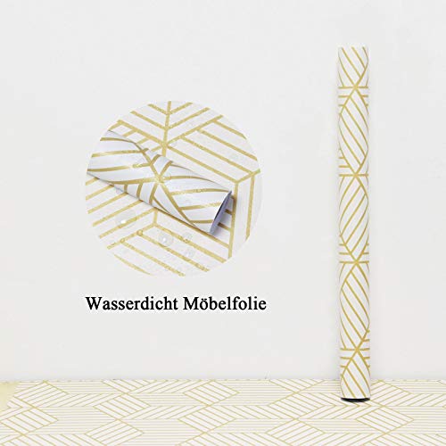45cm x 10m Beige en geometrische strepen van de gouden zeshoek behang zelfklevend gouden strepen contactpapier… - Image 4