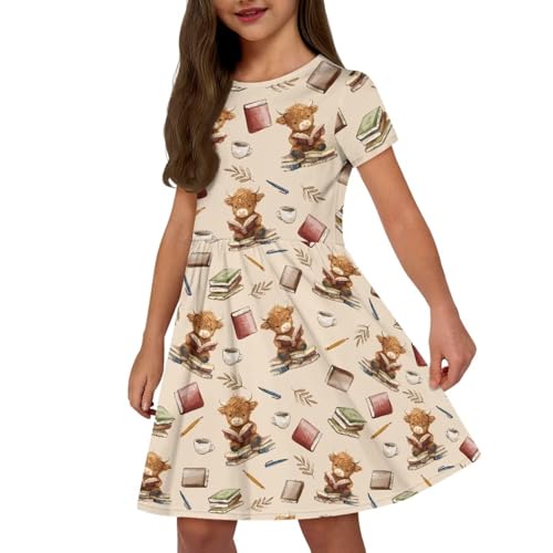Ystardream Girls Short Sleeve Dress for Size 2-14 for Casual Daily
