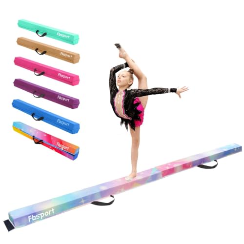 FBSPORT 8ft Balance Beam Folding Gymnastics Beam Foam Balance Floor Beam Equipment for Kids Adults, Suede Cover Anti Slip Base with Carry Bag for Home School Gym Training, Pink Green - image 1