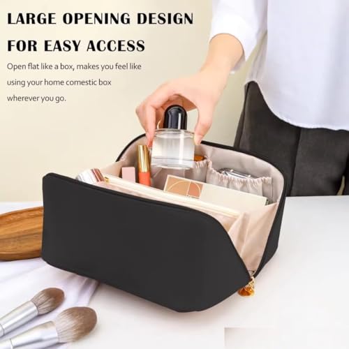 Image of Dangfly Large Capacity Travel Cosmetic Bag with Handle and Divider - Multifunctional Makeup Bag for Easy Access, Waterproof 10 Cms (Black)