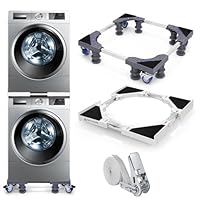 Waschmaschine Trockner Zwischenbaurahmen 46–72 cm + Waschmaschinenuntergestell 43–60 cm mit Rollen, 8 Standfüße, 4 Doppelbremsrollen, Anti-Vibration, inkl. 6 m Ratschengurt – Stapelset platzsparend