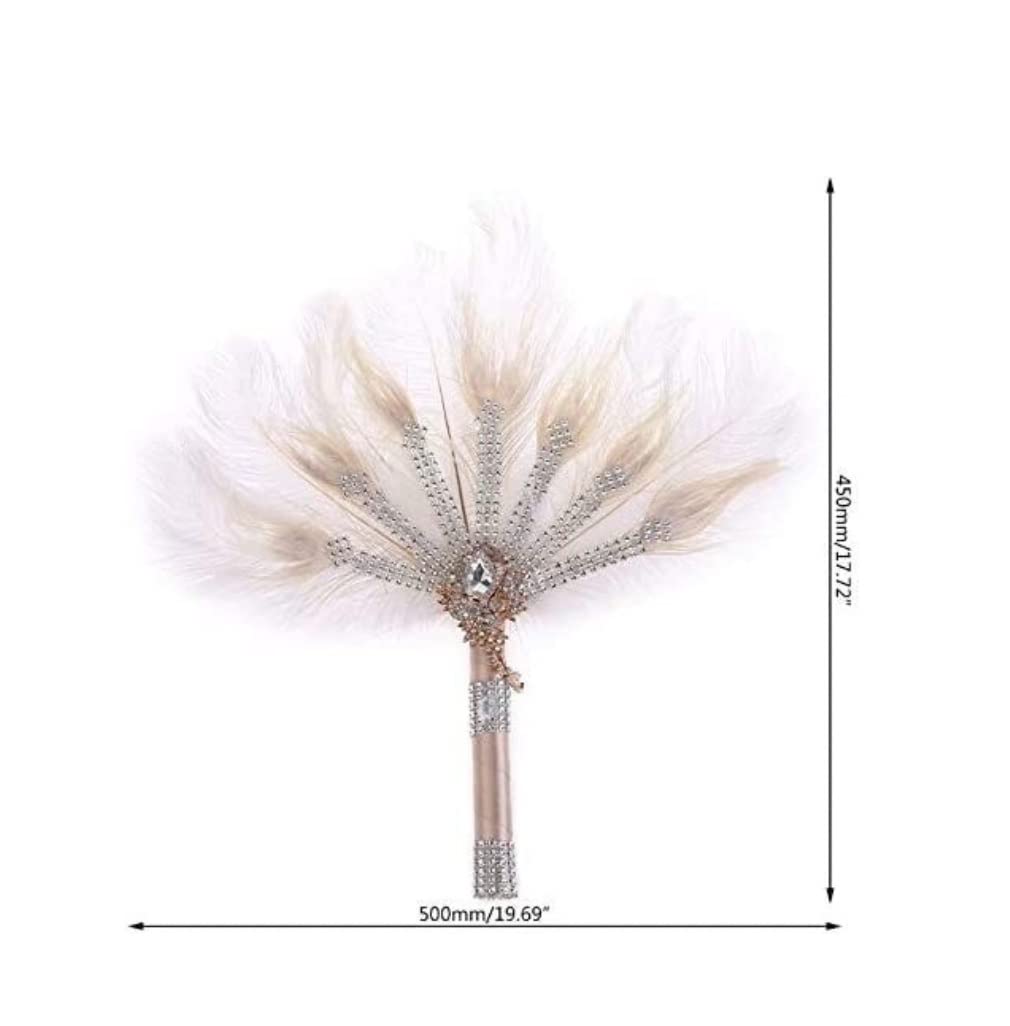 Abanico Plegable Abanico Nupcial Ramo de Plumas Decorativo Cristal Dama Honor Boda Flapper Plegable De Mano(C)
