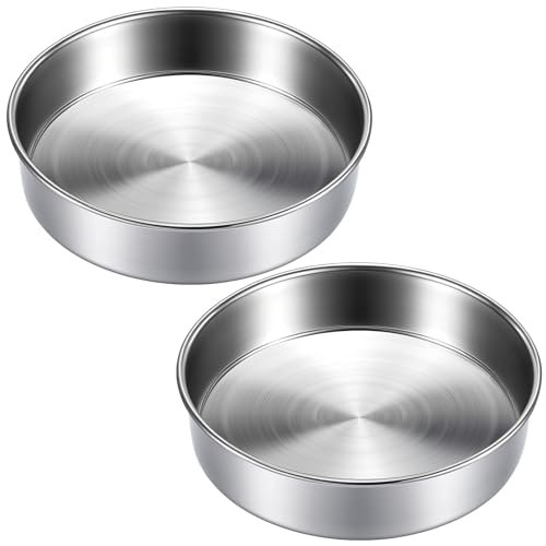 BAKEWAY 8 inch Cake Pans Round Baking Layer Cake Pan Set of 2 Stainless Steel Mirror Finish & Dishwasher Safe for Birthday Party Wedding