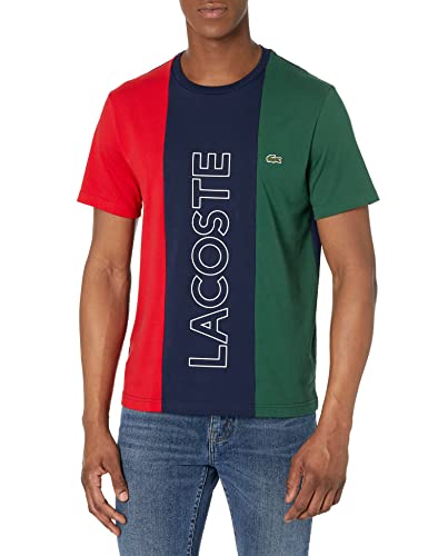 Lacoste mens Short Sleeve Colorblock With Lacoste T-shirt Shirt, Navy Blue/Red-green, Medium US