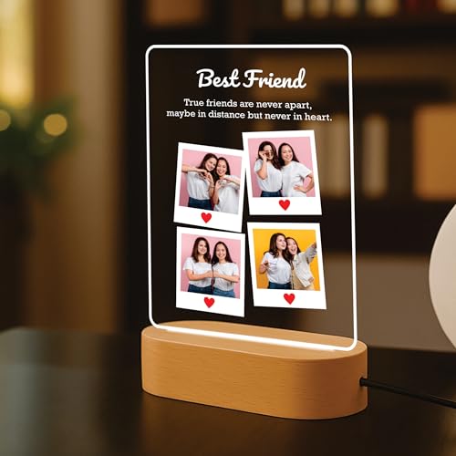 Image of Giftplease Customized LED Light Photo Frame for Friends | Personalized Lamp with Friendship Quote | Best Friend Gift for Birthday, Farewell, Friendship Day | Tabletop Frame 6x7.25 Inch FR 06�