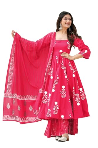 Image of ANNI Designer Women's Rayon Blend Anarkali Printed Kurta with Pant & Dupatta | Ethnic Kurta Pant Dupatta Set for Women | Traditional Indian Wear Outfit