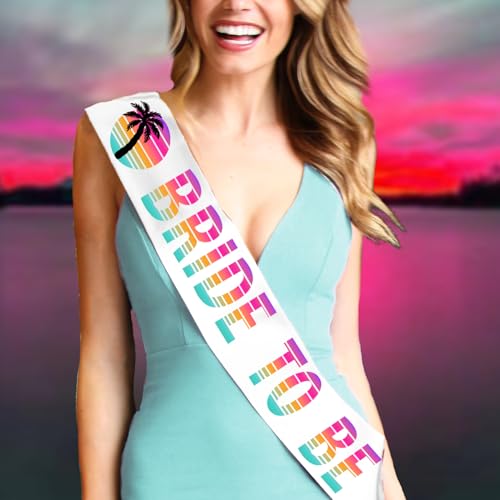 RhinestoneSash Love Island Bachelorette Party Sash - BRIDAL GRADE SATIN Bride Sash - Tropical Palm Tree Bridal Shower Decor2