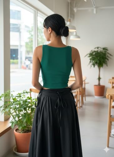 Image of JC JUMMY COUTURE Cotton Solid Square Neck Sleeveless Crop Top for Women | Regular Fit Ribbed Tank Top | Casual Summer Wear for Girls & Woman | Trendy Crop Tank Tops