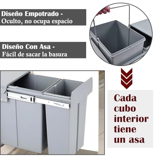 Image of jxgzyy Pull Out Kitchen Bin 10L+20L Sliding Double Trash Can with Lid Under Cabinet Categorize Garbage Easy to Disassemble Kitchen Recycling Trash Container Bin, Gray